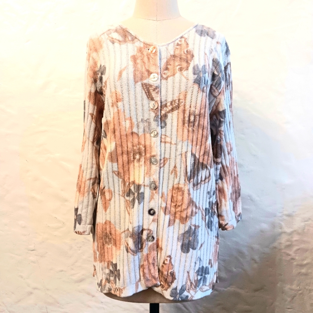 Vintage Italian knit earthy butterflies cotton blend cardigan. Small. Gabriel T